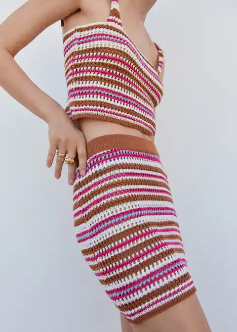 Striped knitted mini-skirt