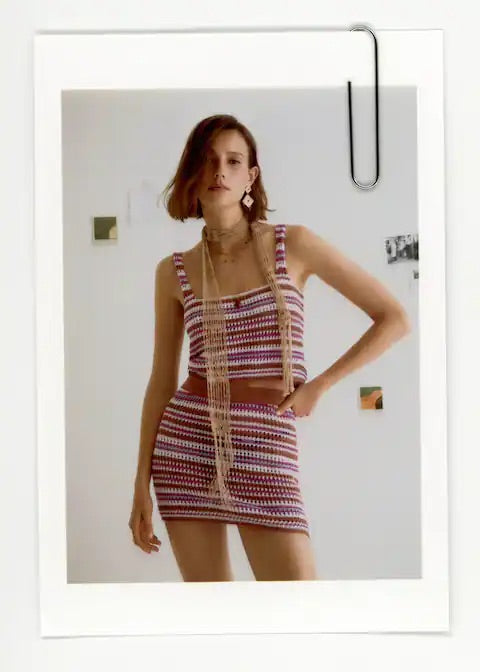 Striped knitted mini-skirt