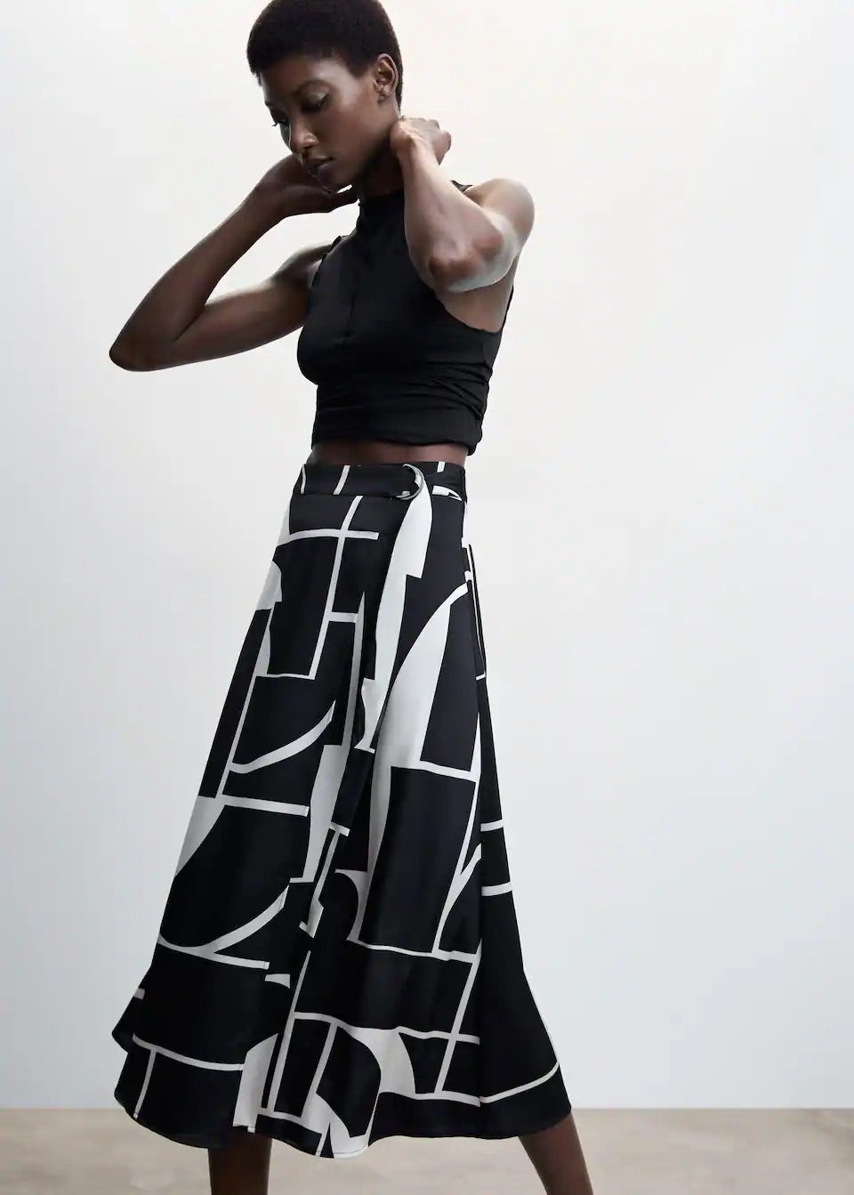Printed satin skirt
