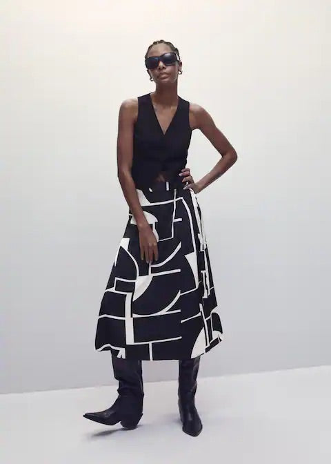 Printed satin skirt