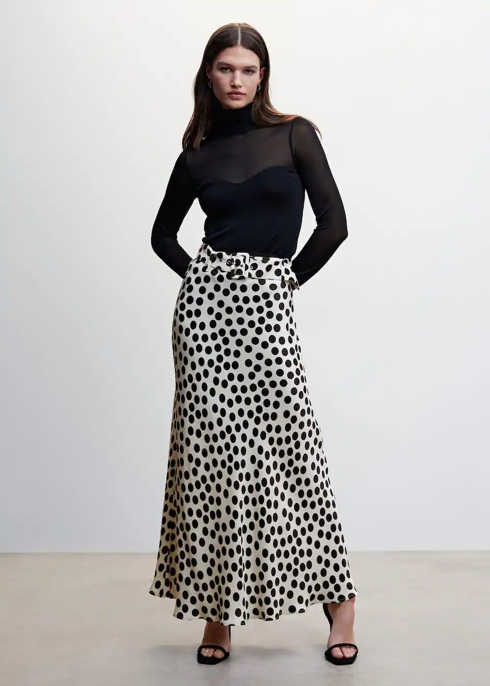 Printed skirt with polka-dot belt
