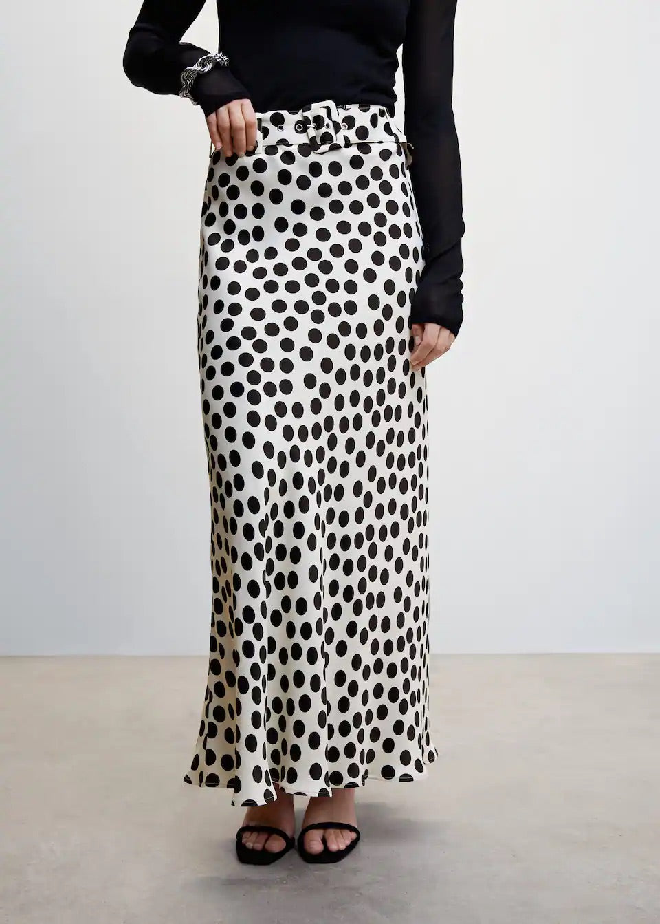 Printed skirt with polka-dot belt