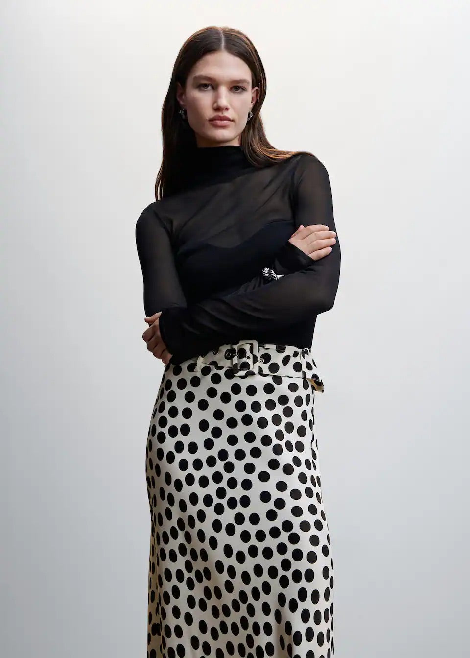Printed skirt with polka-dot belt