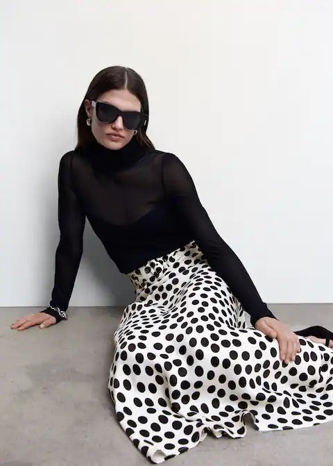 Printed skirt with polka-dot belt