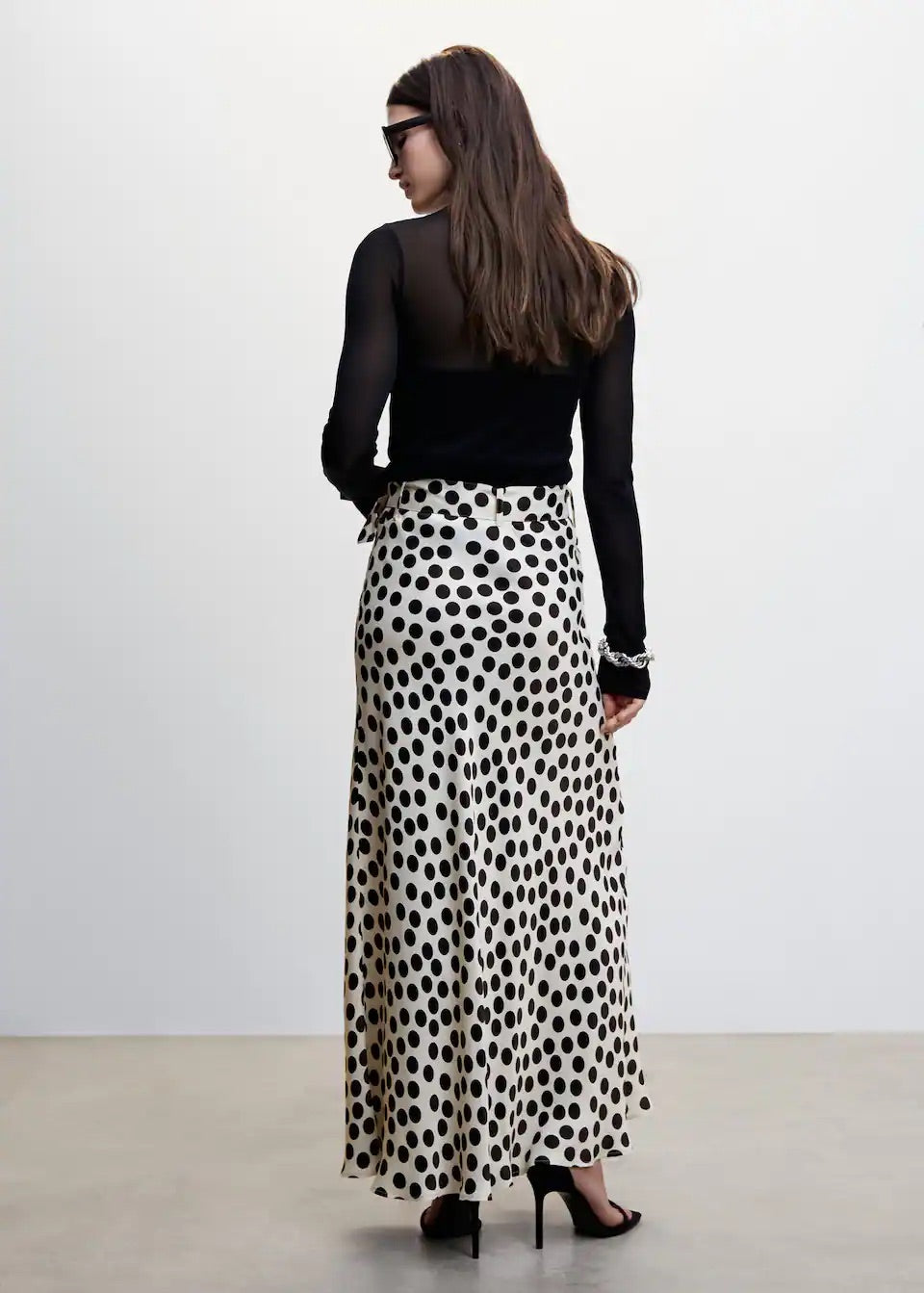 Printed skirt with polka-dot belt