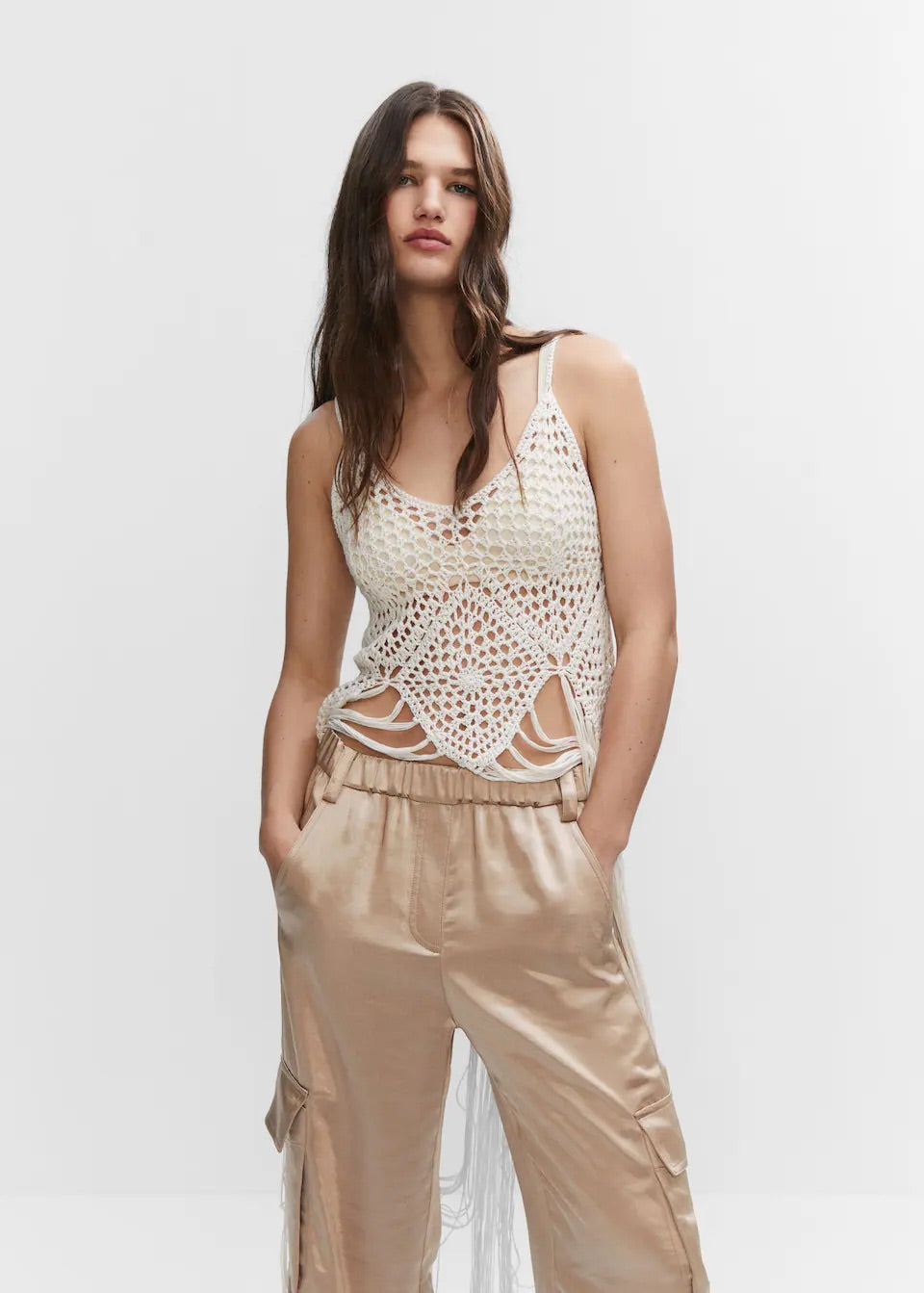Satin cargo trousers