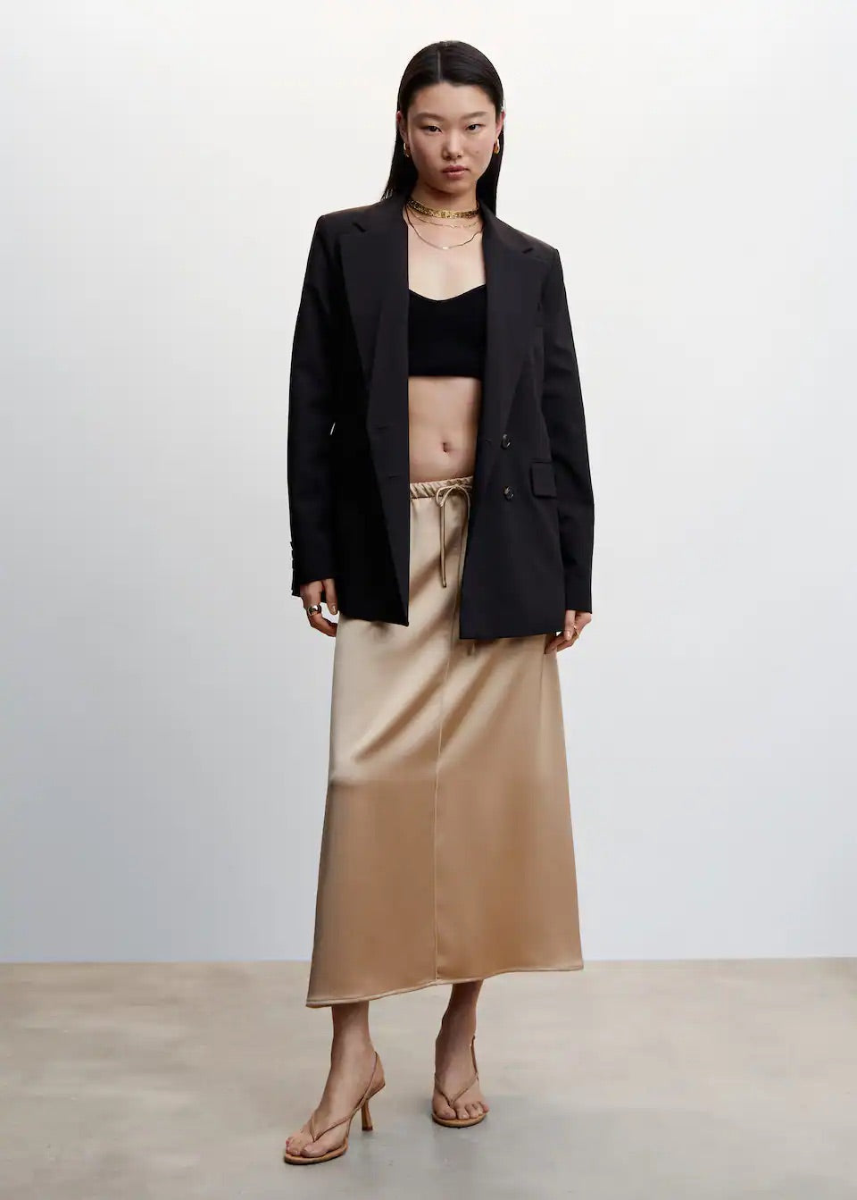 Midi satin skirt