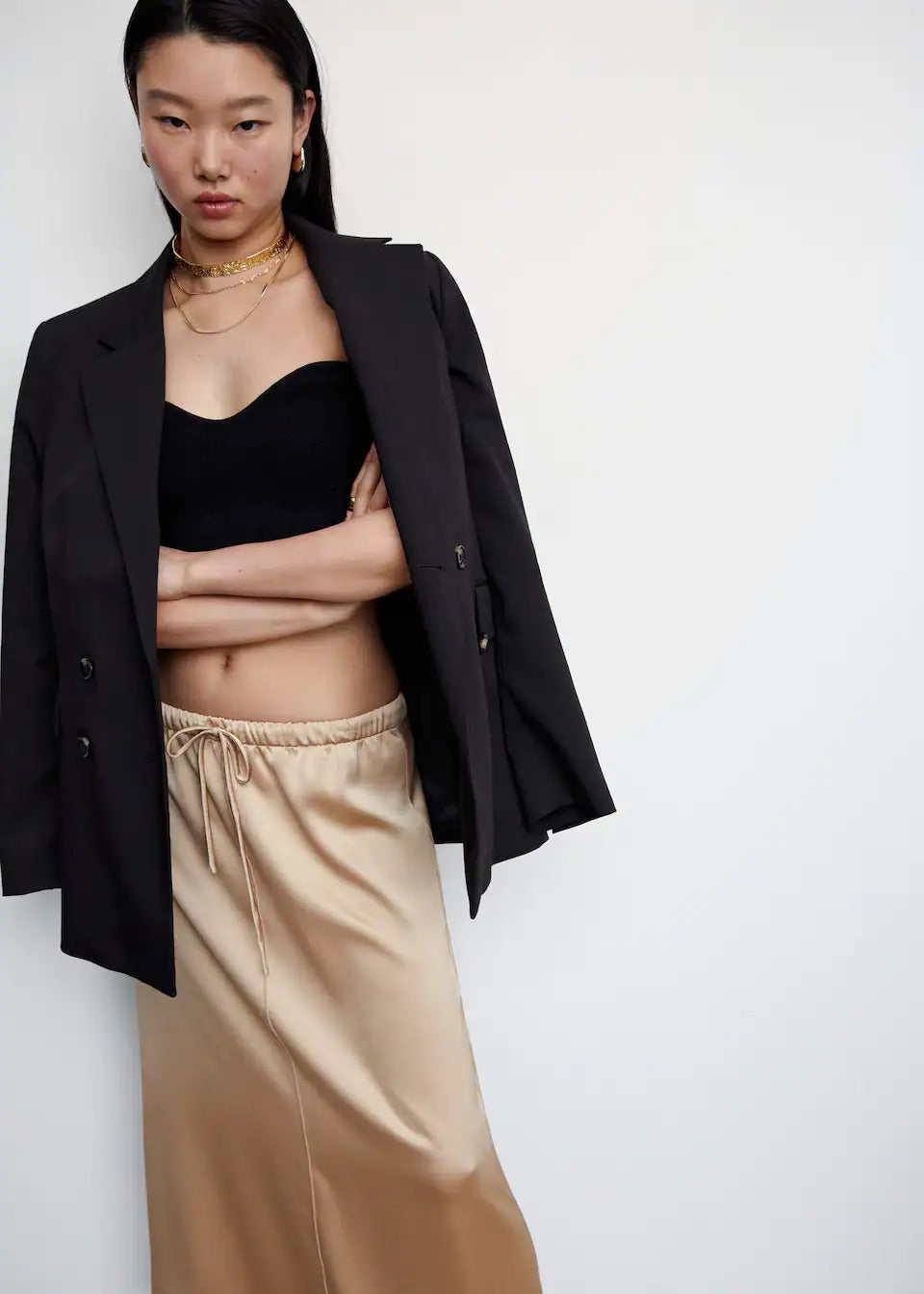 Midi satin skirt