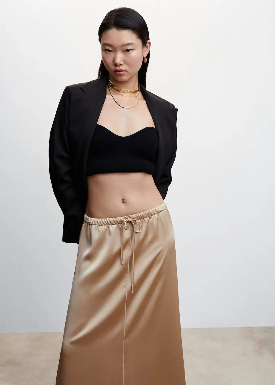 Midi satin skirt