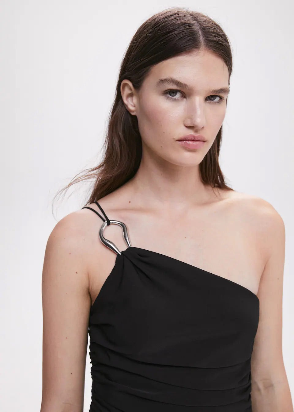 Asymmetrical jumpsuit with metallic detail
