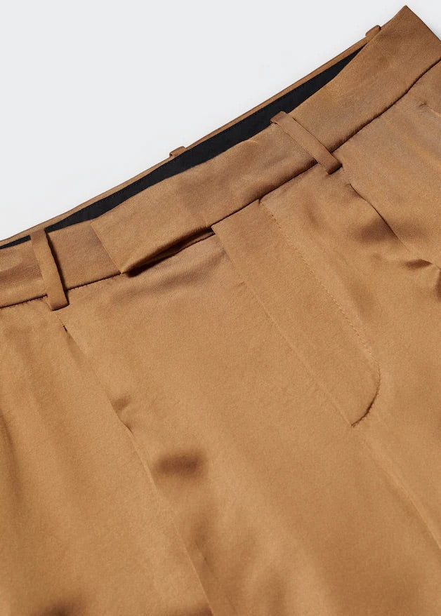 Satin-finish trousers with pleat detail