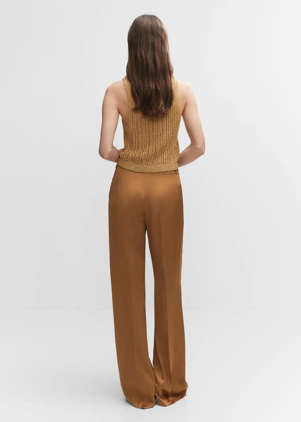 Satin-finish trousers with pleat detail