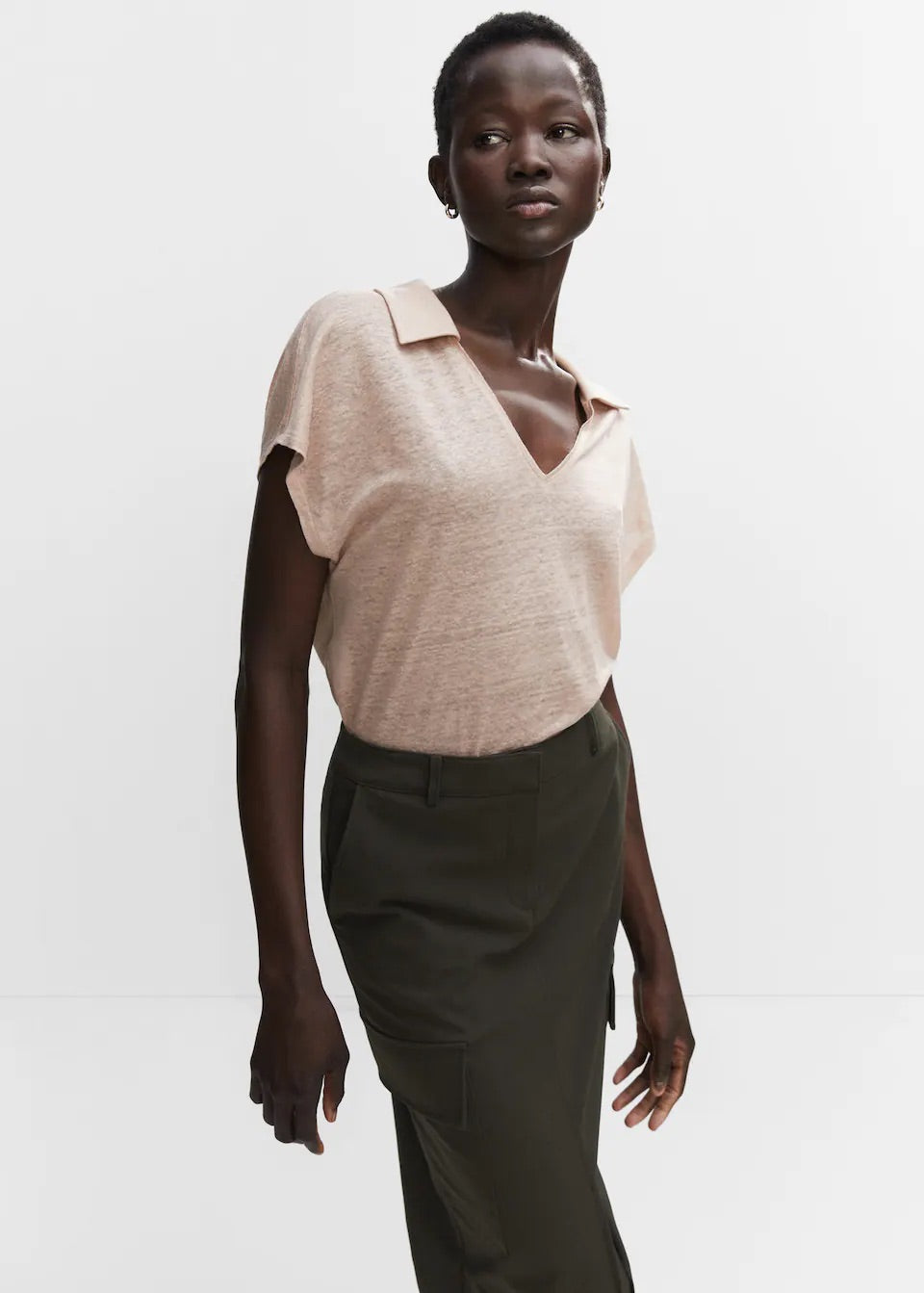 V-neck linen polo shirt