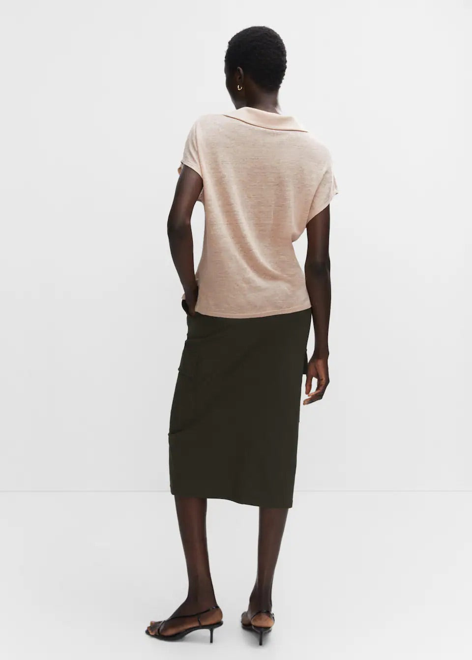 V-neck linen polo shirt
