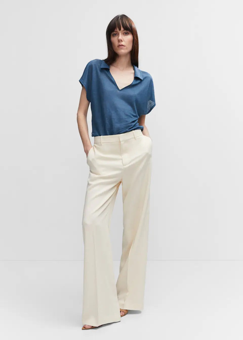 V-neck linen polo shirt
