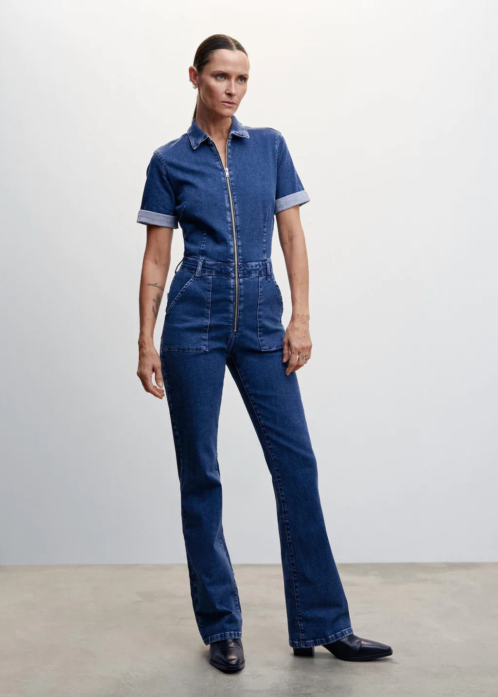 Denim zipper jumpsuit