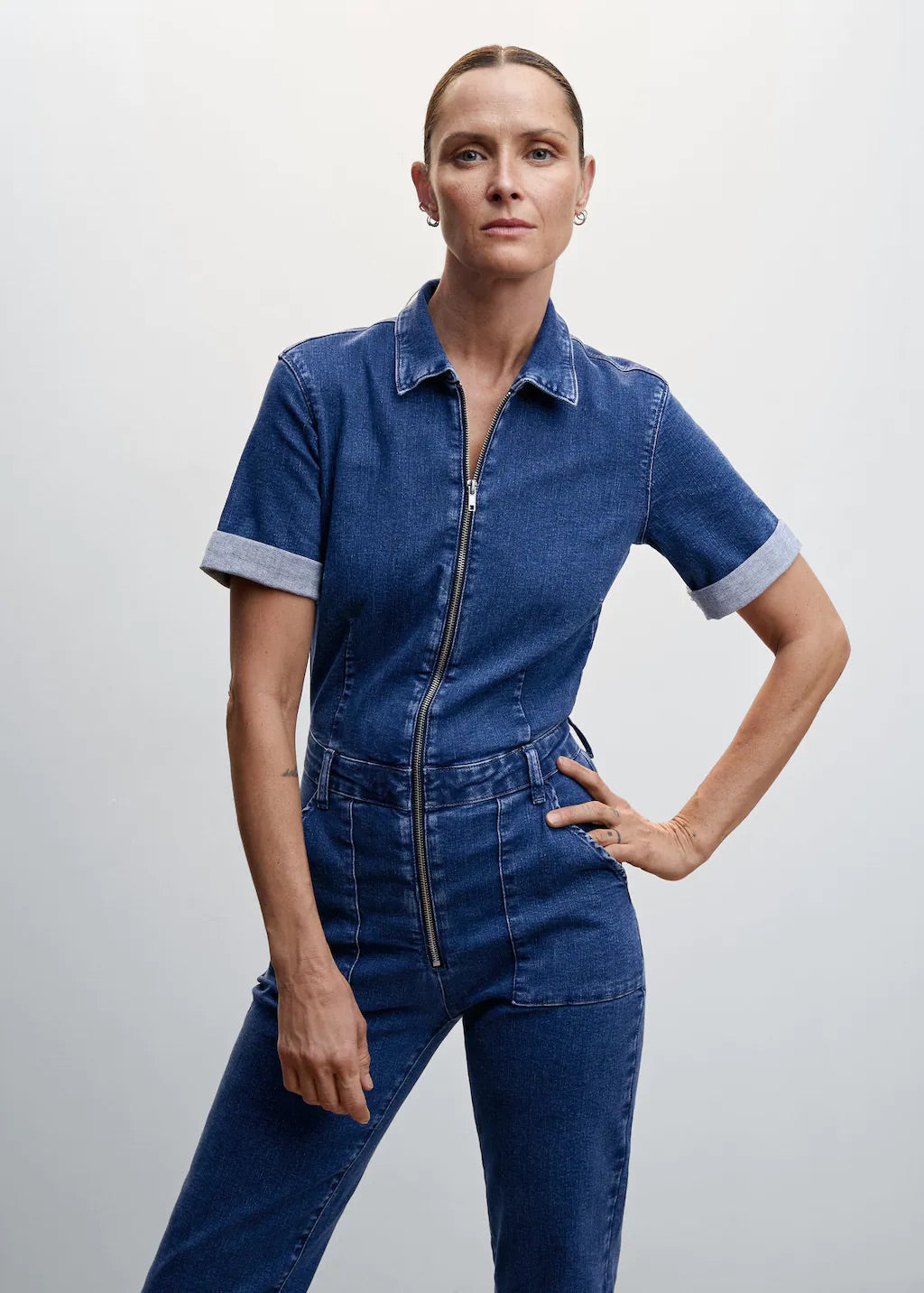 Denim zipper jumpsuit
