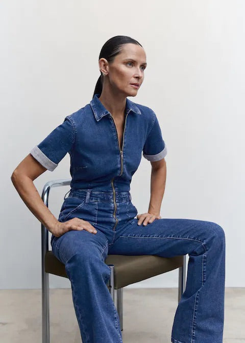 Denim zipper jumpsuit