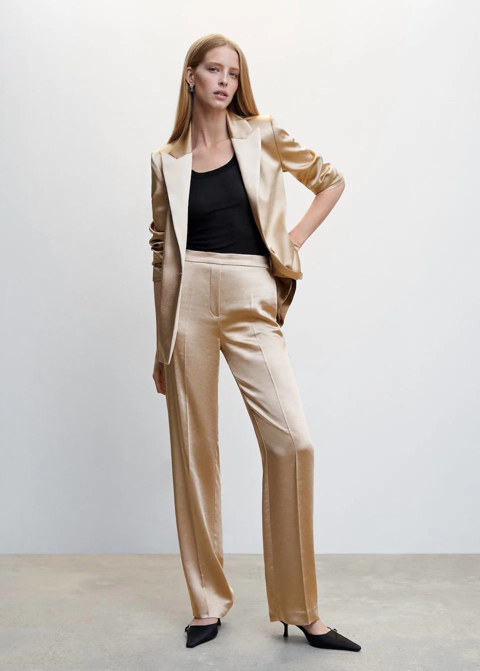 Satin trousers with elastic waist