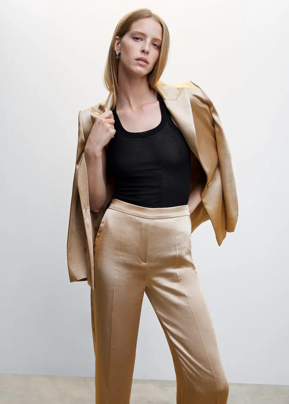 Satin trousers with elastic waist