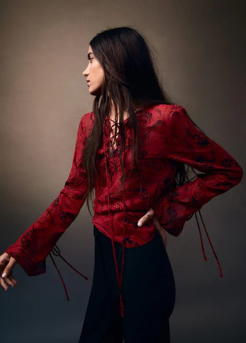 Paisley blouse with bow