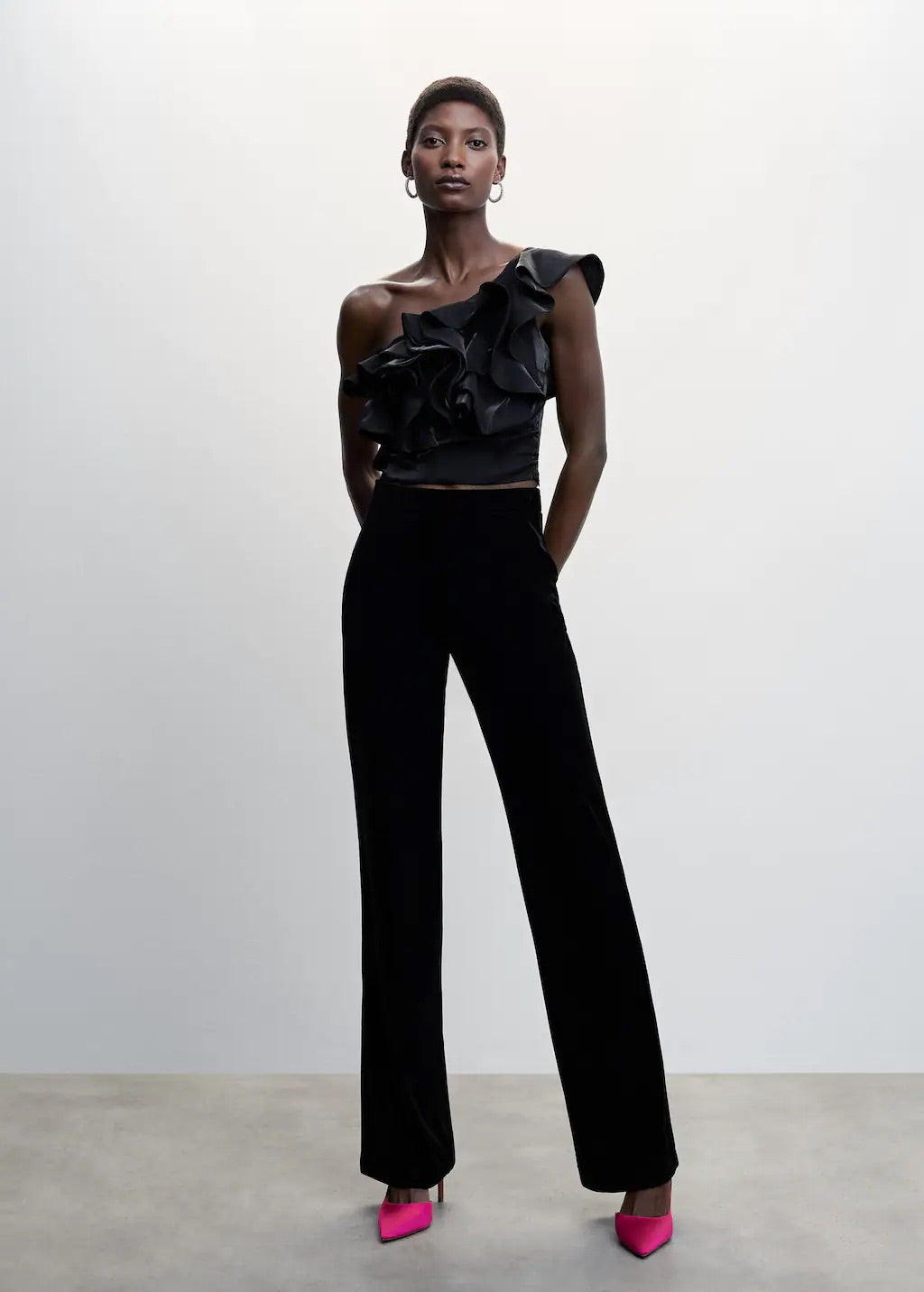 Asymmetric ruffled blouse