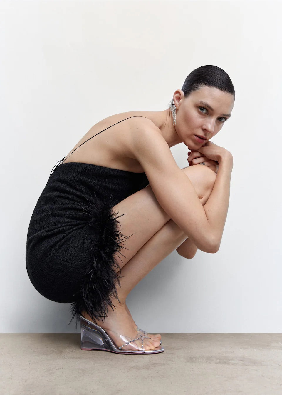 Feather-detail dress