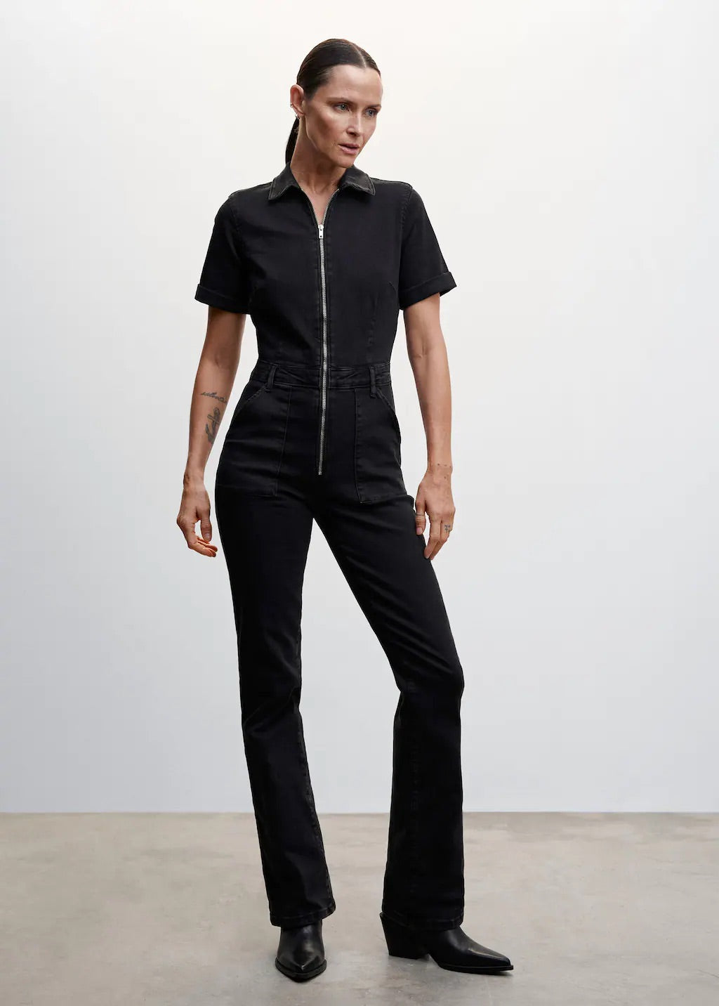 Denim zipper jumpsuit
