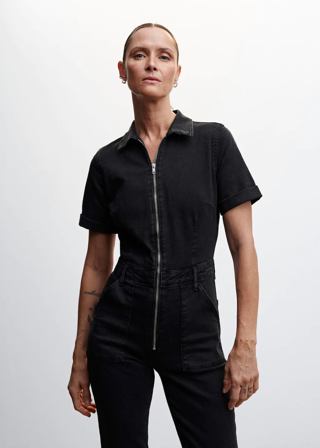 Denim zipper jumpsuit