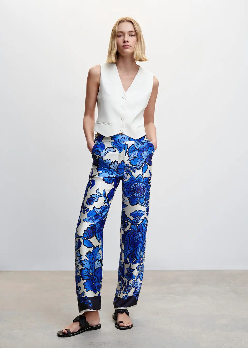 Floral satin trousers