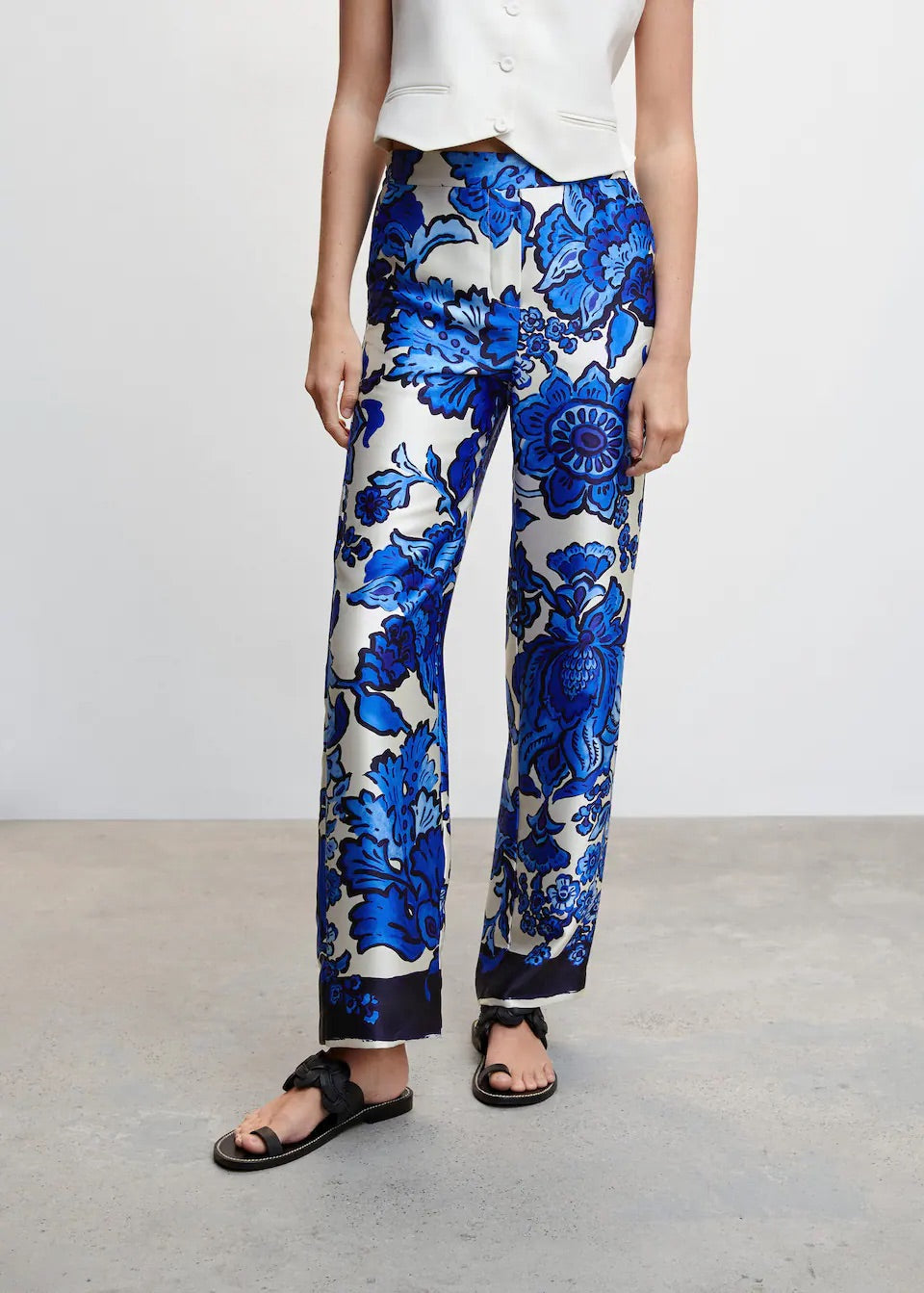 Floral satin trousers