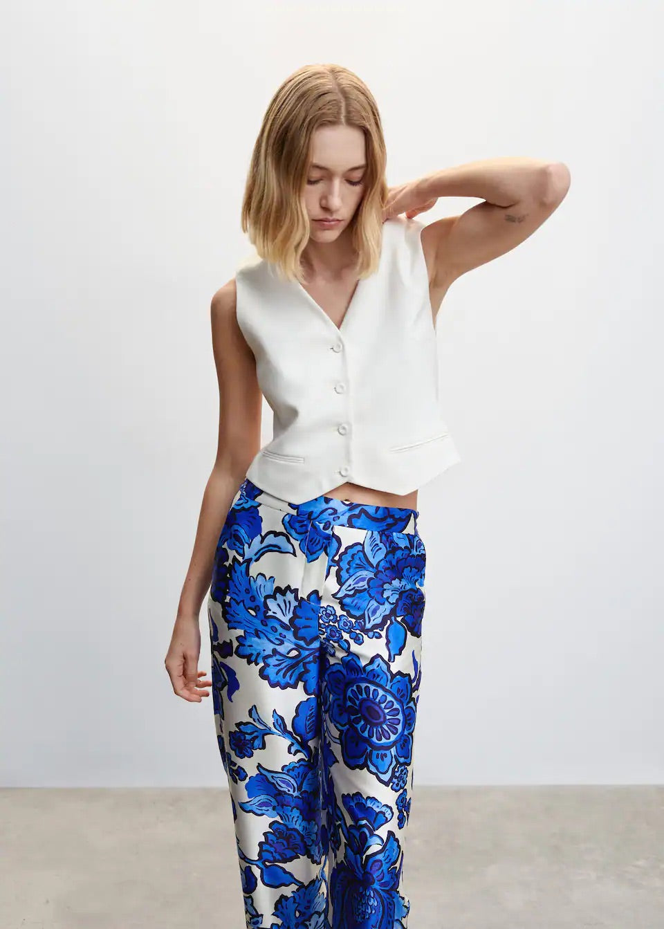 Floral satin trousers