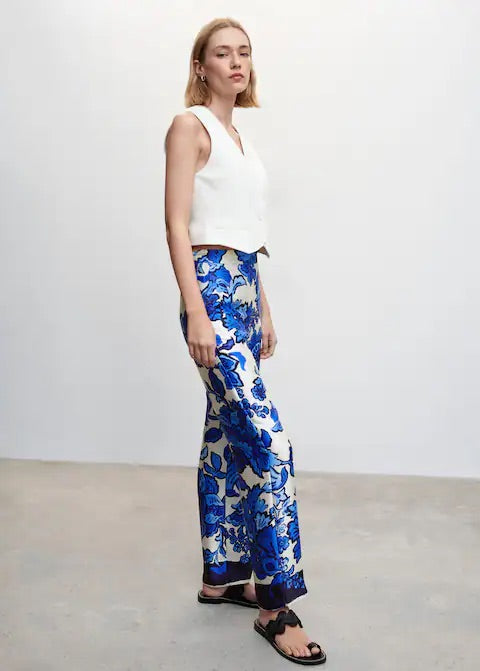 Floral satin trousers