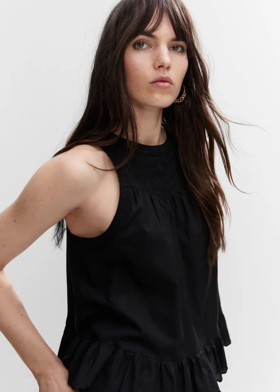 Flared embroidered top