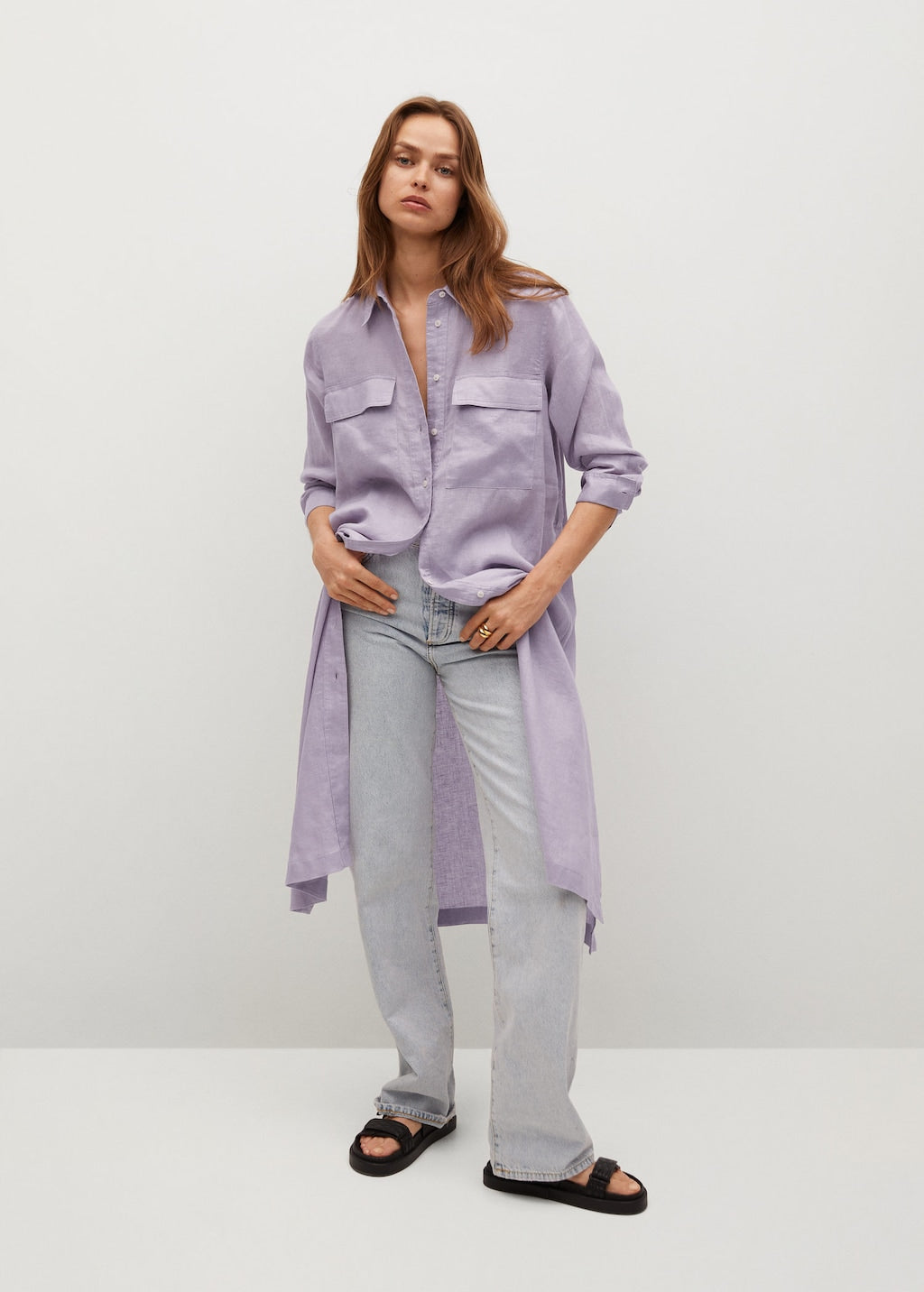 Linen-blend shirt dress