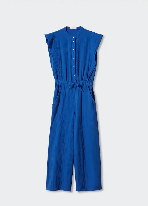 Textured jumpsuit with button