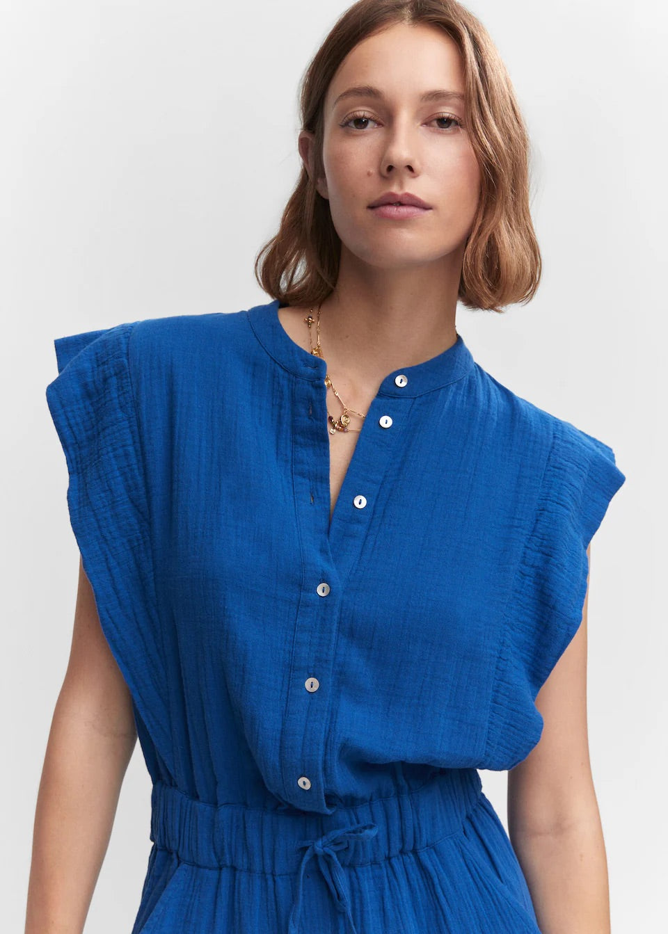 Textured jumpsuit with button