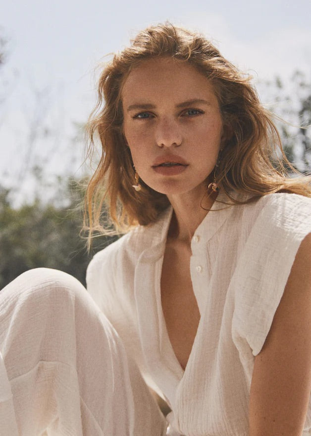 Textured jumpsuit with button