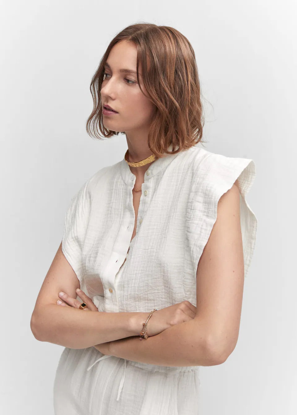 Textured jumpsuit with button