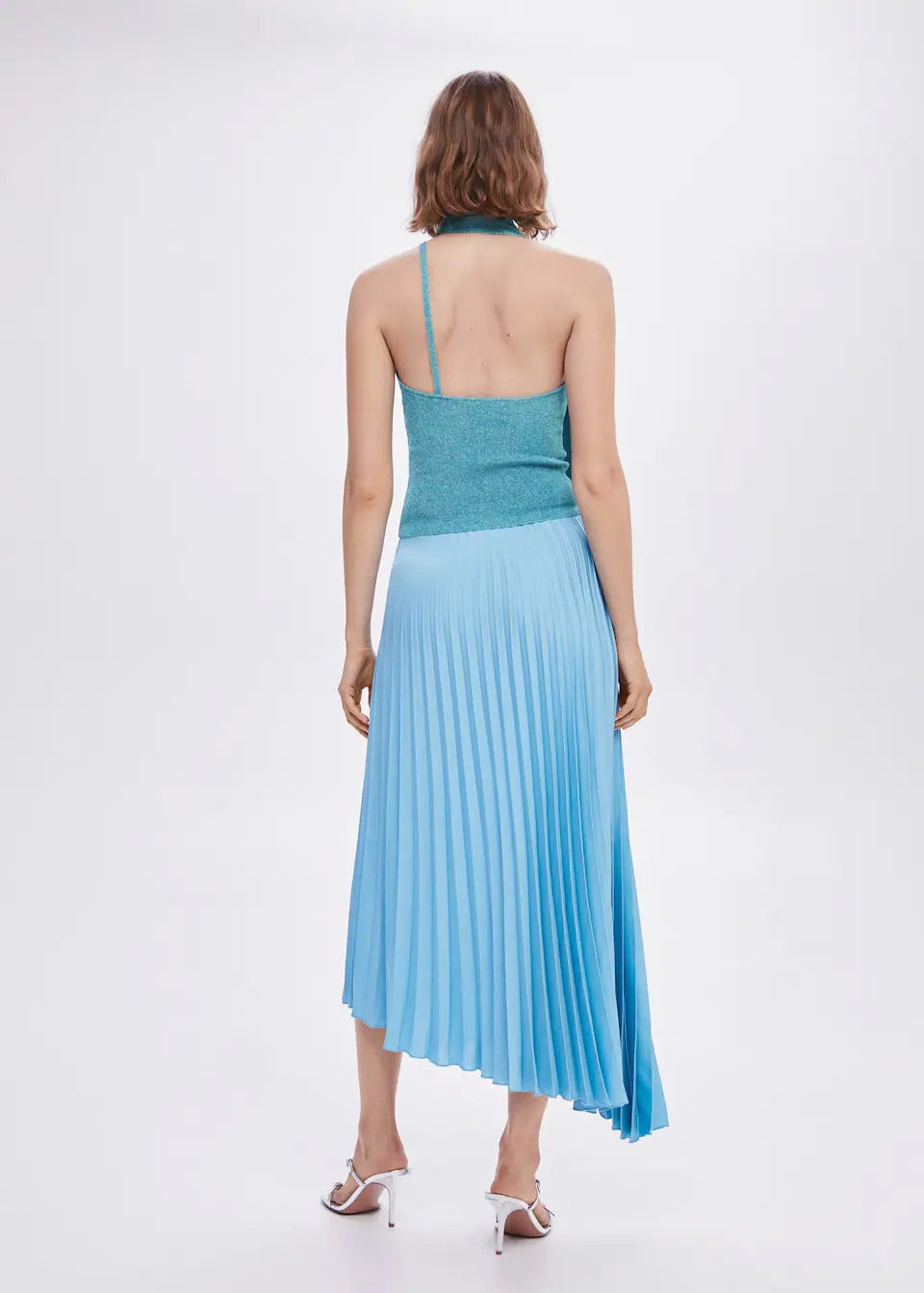 Pleated asymmetric skirt