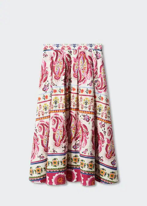 Printed linen-blend skirt