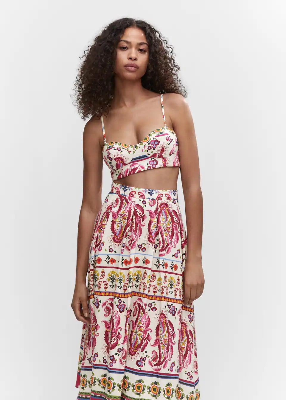 Printed linen-blend skirt