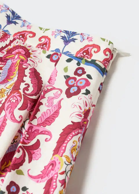 Printed linen-blend skirt