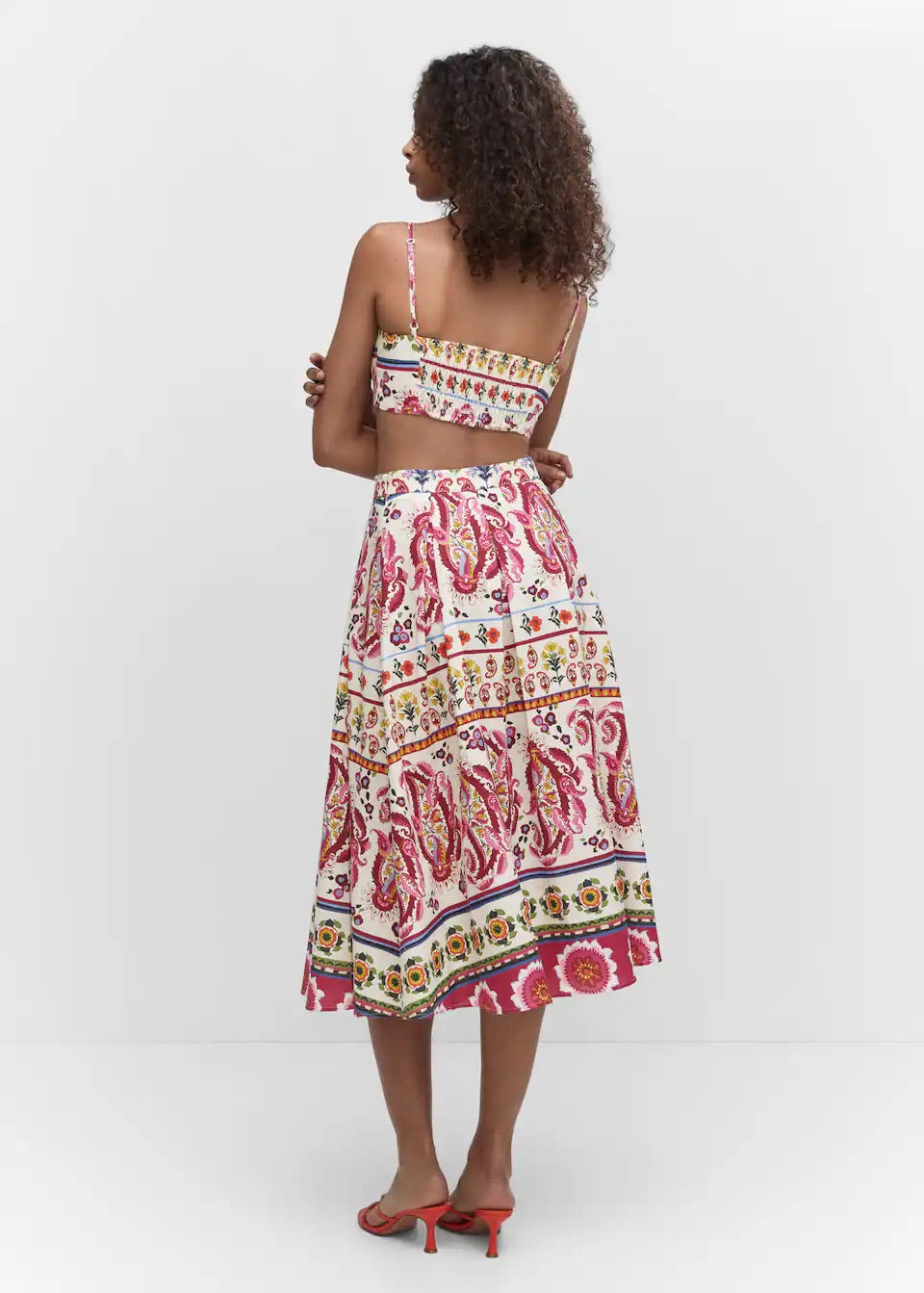 Printed linen-blend skirt