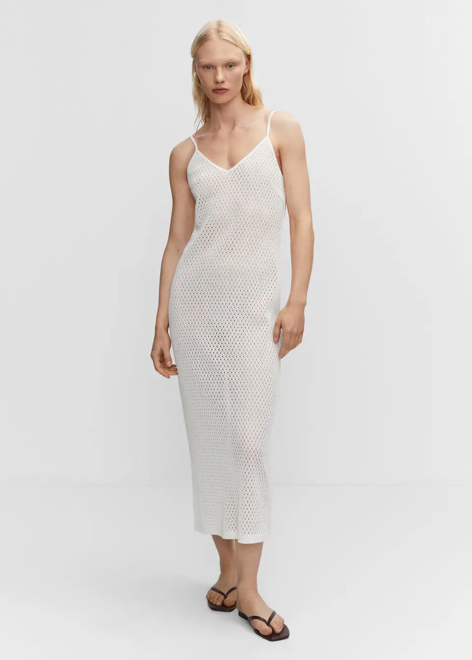 Long openwork knitted dress