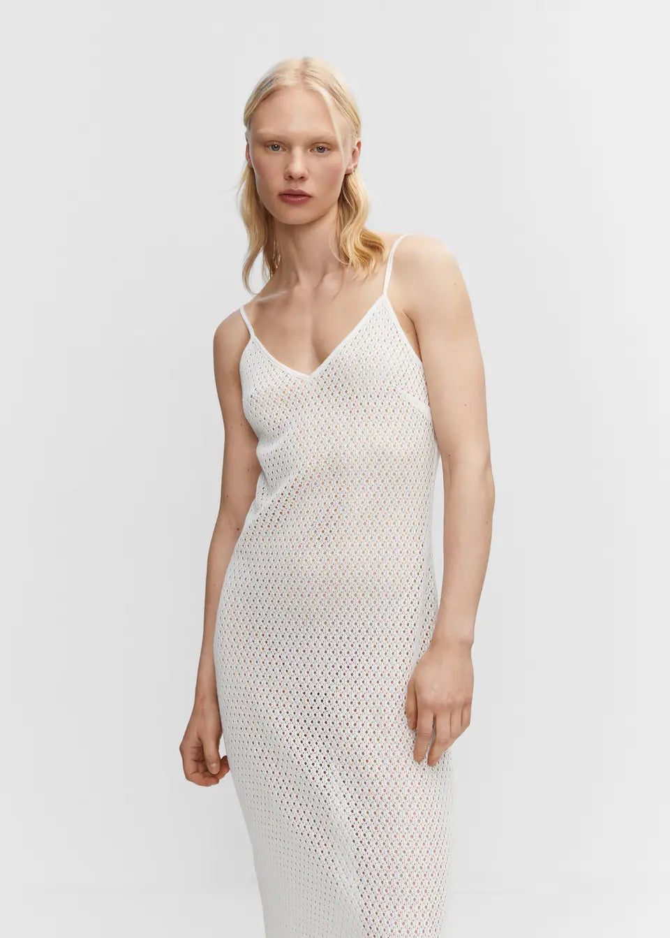 Long openwork knitted dress