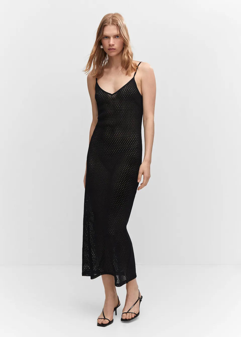 Long openwork knitted dress