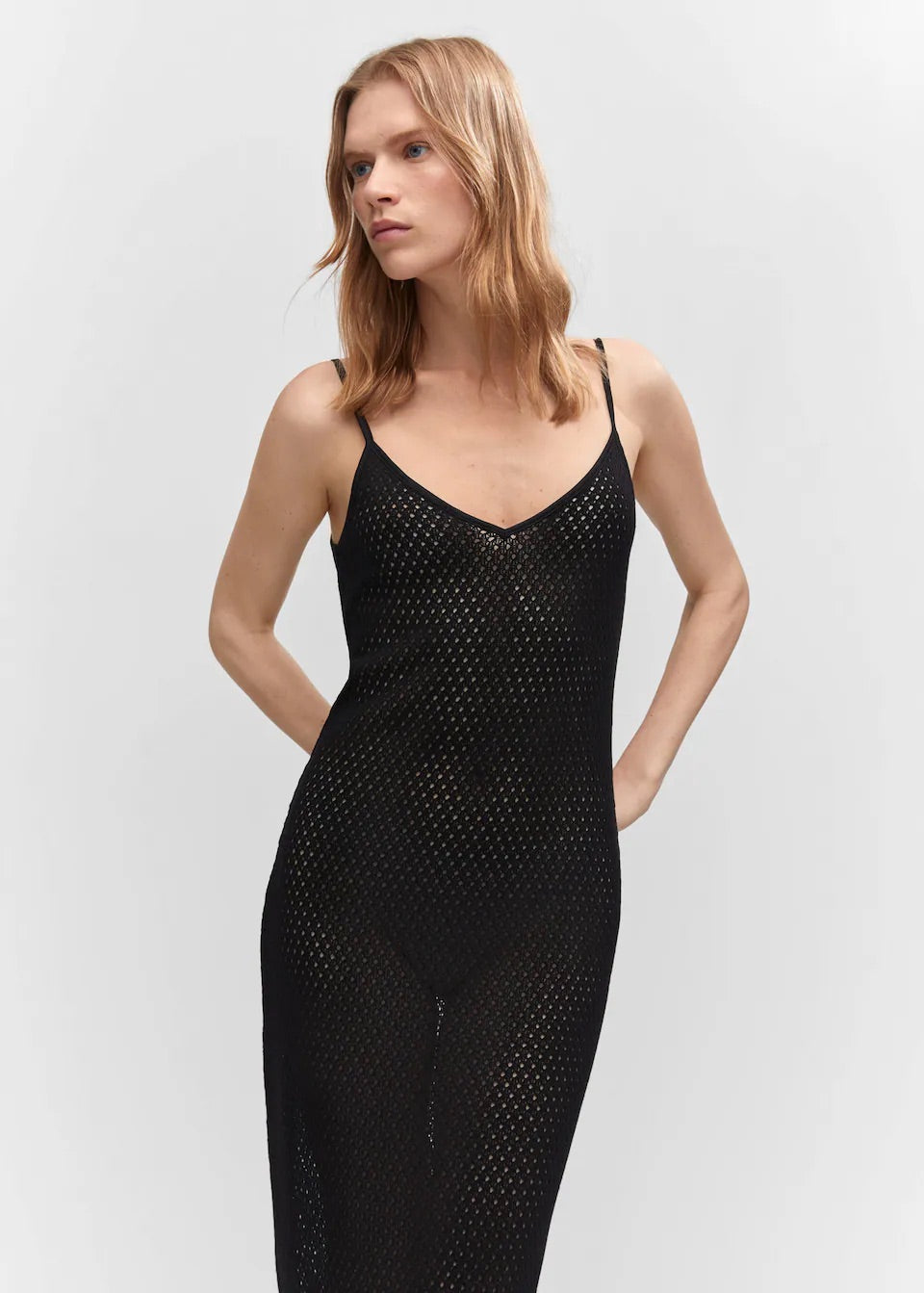 Long openwork knitted dress