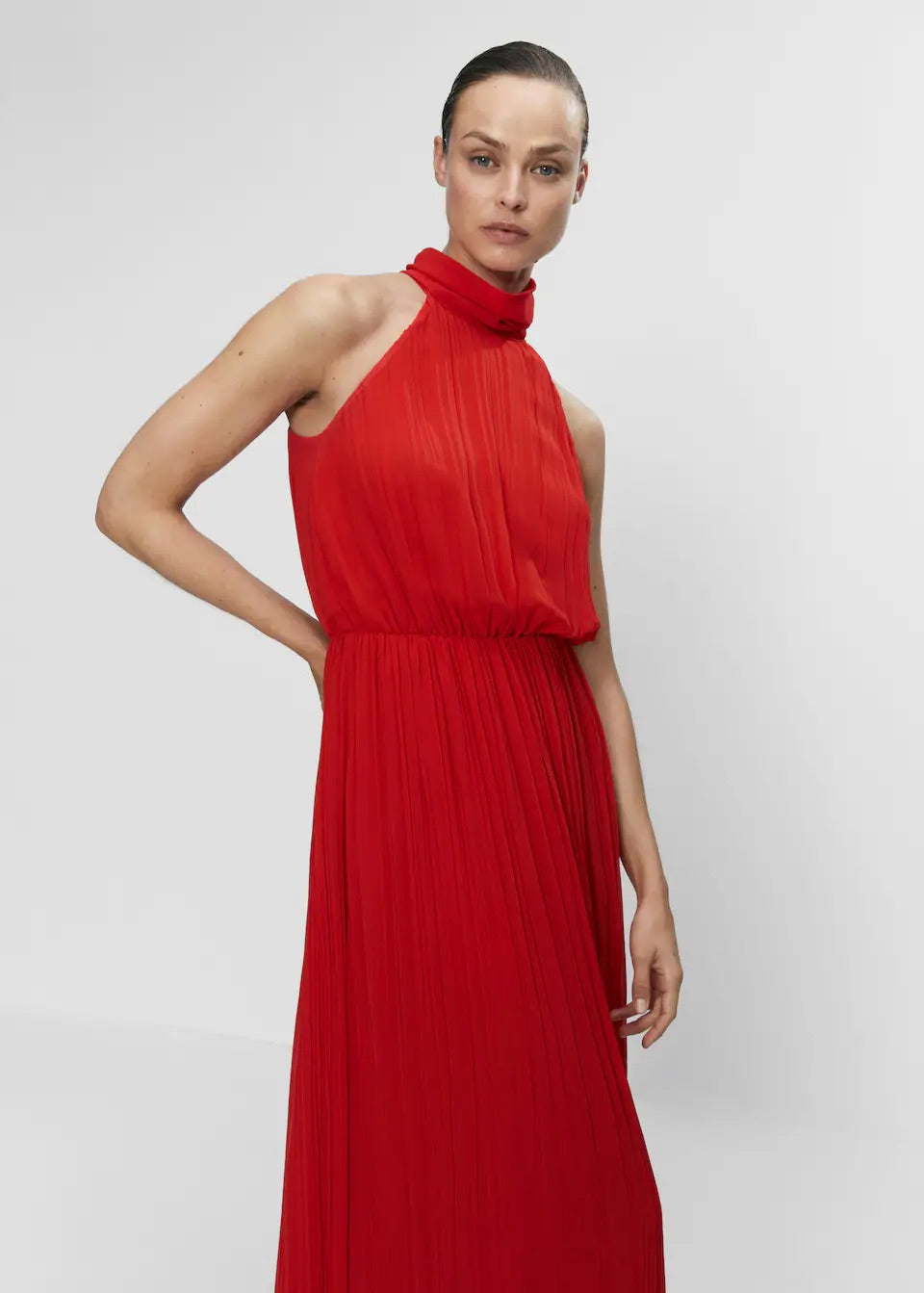 Pleated halter neck dress
