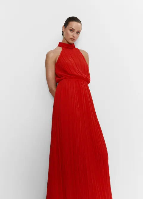 Pleated halter neck dress